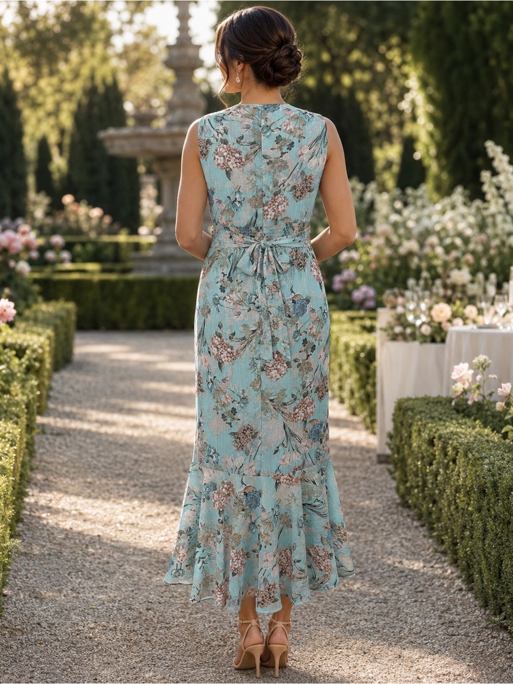 Danny & Nicole Aqua Floral High-Low Wrap Dress - Picture 16 of 16